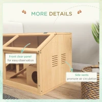 PawHut Hamster Cage, Wooden Small Animal Cage for Gerbils, Mice w/ Suspension Bridge, Openable Top, Hut, 85 x 45 x 44cm Nature(m-6)