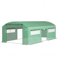 Outsunny Seră Tunel cu 3 Uși Rulante, 6 Ferestre, Țăruși și Frânghii, Seră de Grădină din Oțel Galvanizat, 6x3x2 m, Verde(m-10)