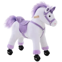 HOMCOM Reitpferd auf Rollen Spielpferd Reittier  Wiehern Plüsch Lila 55 x 23 x 60 cm(m-16)