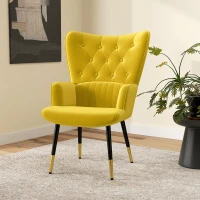 HOMCOM Poltrona Individual Estofada em Veludo com Encosto Alto Apoio para os Braços e Pés de Aço Estilo Moderno 68x72x103 cm Amarelo(m-2)