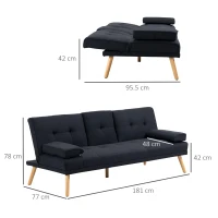 HOMCOM Canapea Extensibilă cu 3 Locuri, 2 Brațe Detașabile și Suport pentru Pahare, Material Textil Tip In, 181x77x78 cm, Gri antracit(m-3)