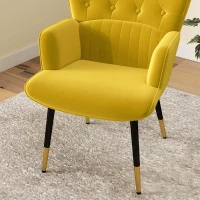 HOMCOM Poltrona Individual Estofada em Veludo com Encosto Alto Apoio para os Braços e Pés de Aço Estilo Moderno 68x72x103 cm Amarelo(m-8)