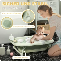 AIYAPLAY Składana Wanienka dla Dzieci z Antypoślizgowym Dnem i Poduszką w Słonie, 86 x 53 x 25,5 cm, Zielony(m-5)