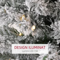 HOMCOM Brad de Crăciun Înzăpezit cu 329 de Crengi și Lumini LED Albe, Brad Artificial din Plastic, Ø52x180 cm, Verde(m-5)