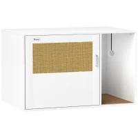 PawHut Móvel Caixa de Areia para Gatos Caixa de Areia para Gatos com Tapete de Arranhar e Porta de Vime 80x50x50 cm Branco(m-11)