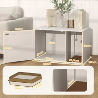 PawHut Móvel Caixa de Areia para Gatos Caixa de Areia para Gatos com Tapete de Arranhar e Porta de Vime 80x50x50 cm Branco(m-3)