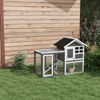 PawHut konijnenhok grijs+zwart+wit 122 x 62,6 x 92 cm(m-2)