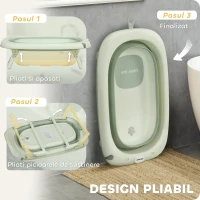 AIYAPLAY Cadă de Baie Pliabilă pentru Nou-Născuți 0-3 ani cu Pernă Rafturi și Fund Antiderapant, 86x53x25,5 cm, Verde(m-4)