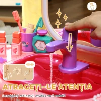 AIYAPLAY Masă de Toaletă pentru Fetițe 3-6 Ani cu Oglindă din Acrilic și Robinet, Jucărie pentru Copii din Plastic, 55x29x71 cm, Roz(m-6)
