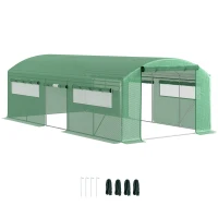 Outsunny Seră Tunel cu 3 Uși Rulante, 6 Ferestre, Țăruși și Frânghii, Seră de Grădină din Oțel Galvanizat, 6x3x2 m, Verde(m-1)