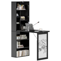 HOMCOM Three-Part Work Desk, with Storage and Writing Board - Black(m-11)