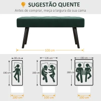 HOMCOM Banco de Pé de Cama Multifuncional e Moderno Banco de Dormitório com Pés de Aço e Assento Acolchoado 100x36x45 cm Verde(m-7)