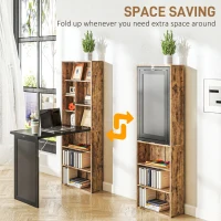 HOMCOM Folding Desk with Blackboard Multi-function Computer Office Workstation Side Shelf for Home Office, Rustic Brown(m-6)