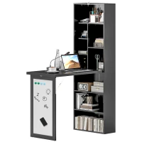 HOMCOM Three-Part Work Desk, with Storage and Writing Board - Black(m-1)