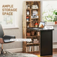 HOMCOM Folding Desk with Blackboard Multi-function Computer Office Workstation Side Shelf for Home Office, Rustic Brown(m-5)