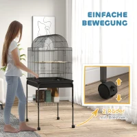 PawHut Mobilna klatka dla kanarków i falistych, z dolną półką, metalowa siatka, Czarna(m-5)