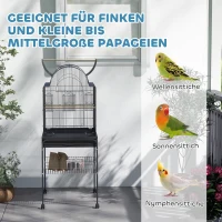 PawHut Mobilna klatka dla kanarków i falistych, z dolną półką, metalowa siatka, Czarna(m-8)
