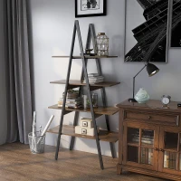 HOMCOM Raft Biblioteca Stil Industrial din PAL si Otel in Forma de A, 92x38.5x166 cm, Maro si Negru(m-10)