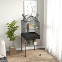 PawHut Mobilna klatka dla kanarków i falistych, z dolną półką, metalowa siatka, Czarna(m-2)