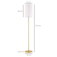 HOMCOM Lampa Stojąca, Elegancka Lampa Podłogowa ze Stali z Abażurem z Tkaniny, Lampa do Salonu, Przełącznik na Łańcuszku, Złoto+Biały(m-3)