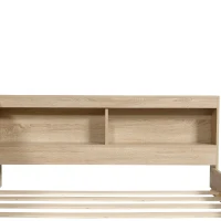 Wooden Double Bed with Ample Compartments Storage Space, Durable MDF and Plywood, Storage Bed with Minimalist Style, 208L x 153W x 60H cm, White Oak(m-9)