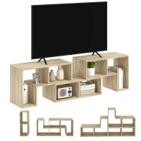HOMCOM TV Stand for TVs up to 75 Inches, Free Combination TV Unit with Storage Shelves, Extendable Entertainment Centre for Living Room, Grey Oak Wood Grain(m-8)