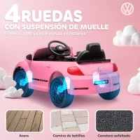 AIYAPLAY Coche Eléctrico para Niños de +3 Años Volkswagen Beetle con Batería 12V Mando a Distancia Faros Bocina y Música Rosa(m-5)