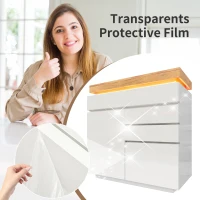 High-Gloss Chest of Drawers with 2 Doors and 3 Drawers, Sideboard Cabinet with App-Controlled LED Lighting, 110L x 39W x 115H cm, White(m-4)