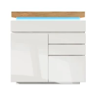 High-Gloss Chest of Drawers with 2 Doors and 3 Drawers, Sideboard Cabinet with App-Controlled LED Lighting, 110L x 39W x 115H cm, White(m-2)