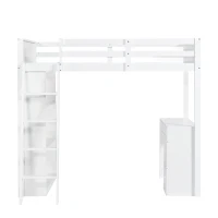 4-Step Ladder Bunk Bed with Drawers and Shelves, Study Space, Safety Guardrails, Versatile Bed for Teenagers, 195L x 131W x 170H cm, White(m-2)