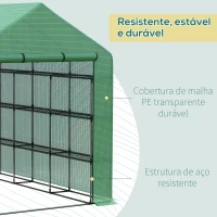 Outsunny Estufa de Jardim Estufa de Exterior com Prateleiras de 4 Níveis Porta com Fecho de Correr e Estrutura de Aço 244x180x210 cm Verde(m-6)