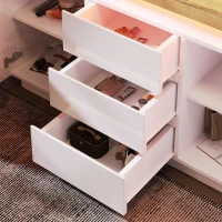 High-Gloss Chest of Drawers with 2 Doors and 3 Drawers, Sideboard Cabinet with App-Controlled LED Lighting, 140L x 39W x 81H cm, White(m-11)