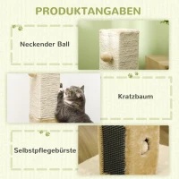 PawHut Krabpaal voor Katten, Krabkolom, 79 cm Kattenpaal met Jutetouw, Inclusief Speelgoed, Pluche, Beige(m-5)