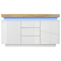 High-Gloss Chest of Drawers with 2 Doors and 3 Drawers, Sideboard Cabinet with App-Controlled LED Lighting, 140L x 39W x 81H cm, White(m-2)