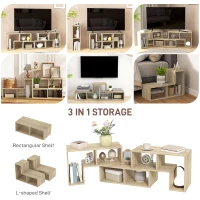 HOMCOM TV Stand for TVs up to 75 Inches, Free Combination TV Unit with Storage Shelves, Extendable Entertainment Centre for Living Room, Grey Oak Wood Grain(m-5)