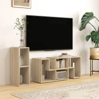 HOMCOM TV Stand for TVs up to 75 Inches, Free Combination TV Unit with Storage Shelves, Extendable Entertainment Centre for Living Room, Grey Oak Wood Grain(m-2)