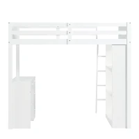 4-Step Ladder Bunk Bed with Drawers and Shelves, Study Space, Safety Guardrails, Versatile Bed for Teenagers, 195L x 131W x 170H cm, White(m-12)