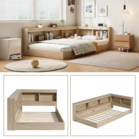 3FT Single Bed with Storage Space, Durable MDF and Plywood, Wooden Bed Frame for Adults and Teenagers, 208L x 108W x 60H cm, White Oak(m-5)