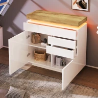 High-Gloss Chest of Drawers with 2 Doors and 3 Drawers, Sideboard Cabinet with App-Controlled LED Lighting, 110L x 39W x 115H cm, White(m-10)