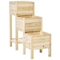 Outsunny Hochbeet 3 Etagen aus Holz mit Ablageboden & 3 Entwässerungslöchern für Garten Balkon Natur 125 x 45 x 108 cm(m-18)