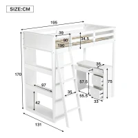 4-Step Ladder Bunk Bed with Drawers and Shelves, Study Space, Safety Guardrails, Versatile Bed for Teenagers, 195L x 131W x 170H cm, White(m-3)