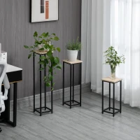 Outsunny 3-teiliges Set Pflanzenständer stapelbar platzsparend 21 cm x 21 cm x 50/70/90 cm Stahl Braun + Schwarz(m-12)