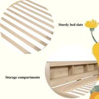 Wooden Double Bed with Ample Compartments Storage Space, Durable MDF and Plywood, Storage Bed with Minimalist Style, 208L x 153W x 60H cm, White Oak(m-6)