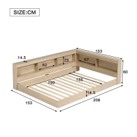 Wooden Double Bed with Ample Compartments Storage Space, Durable MDF and Plywood, Storage Bed with Minimalist Style, 208L x 153W x 60H cm, White Oak(m-3)