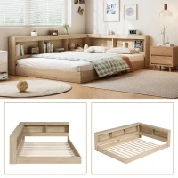 Wooden Double Bed with Ample Compartments Storage Space, Durable MDF and Plywood, Storage Bed with Minimalist Style, 208L x 153W x 60H cm, White Oak(m-5)