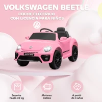 AIYAPLAY Coche Eléctrico para Niños de +3 Años Volkswagen Beetle con Batería 12V Mando a Distancia Faros Bocina y Música Rosa(m-4)