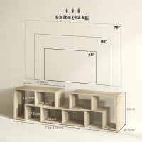 HOMCOM TV Stand for TVs up to 75 Inches, Free Combination TV Unit with Storage Shelves, Extendable Entertainment Centre for Living Room, Grey Oak Wood Grain(m-3)