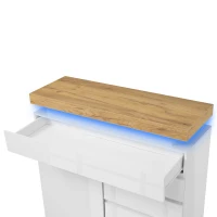 High-Gloss Chest of Drawers with 2 Doors and 3 Drawers, Sideboard Cabinet with App-Controlled LED Lighting, 110L x 39W x 115H cm, White(m-11)