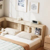 Wooden Double Bed with Ample Compartments Storage Space, Durable MDF and Plywood, Storage Bed with Minimalist Style, 208L x 153W x 60H cm, White Oak(m-7)