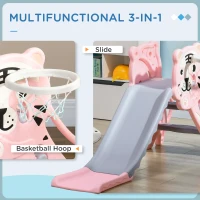 AIYAPLAY 3 in 1 Baby Slide for Indoor Use with Climber, Basketball Hoop, Basketball, for Ages 18-36 Months - Pink(m-4)